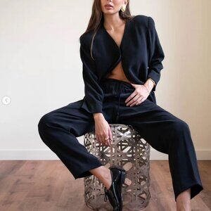 Black velvety silk suit by Dana Buchman